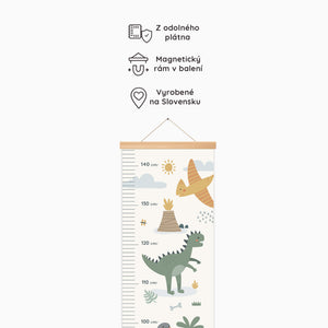 Detský meter na stenu - Dinosaury